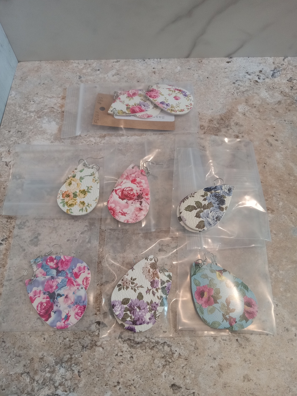Floral Teardrop Faux Leather Earrings - Assorted Colors